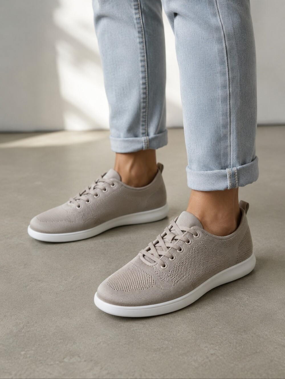 George Men's Beige Knit Sneakers Lightweight Breathable Walking Shoes